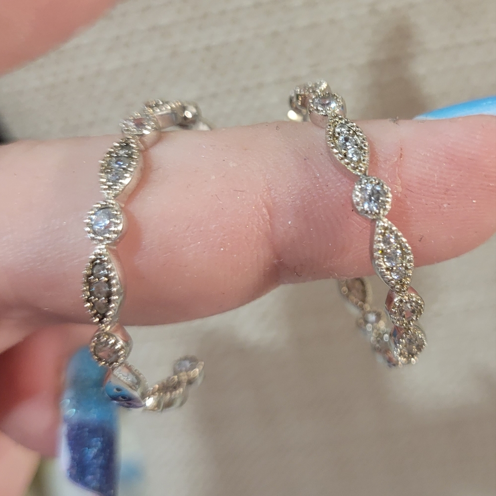 MILOR ITALY Sterling Silver - CZ Cubic Zirconia Circle Hoop Post Earrings VTG